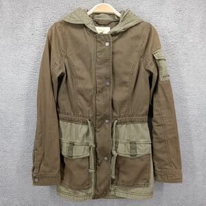 Hollister‎ Small Hooded Military Anorak Jacket Utility Drawstring Olive Green